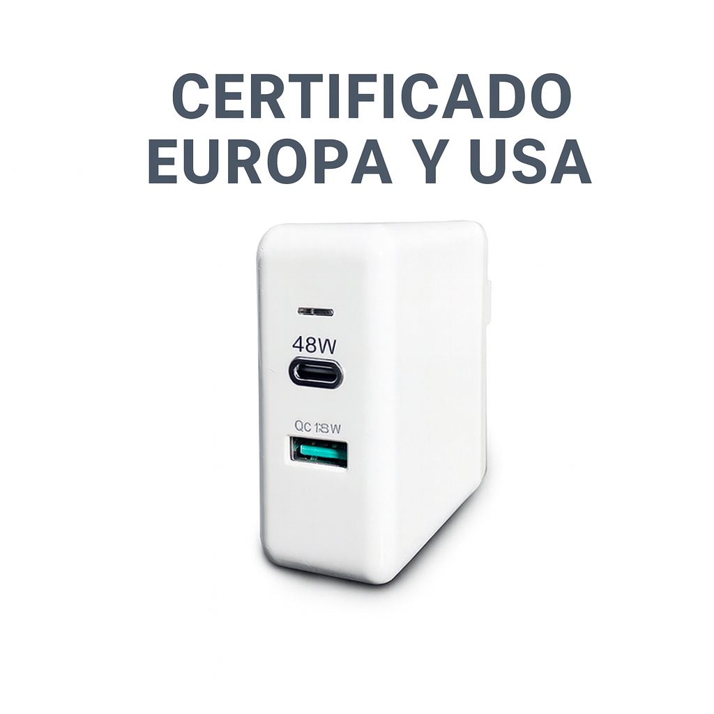 CARGADOR 48W REALES 1USB-C PD3.0 1USB-A QC3.0 CERTIFICADO USA